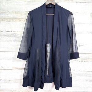 R&M Collection Formal Navy Blue Mesh Panel Open Front Duster Jacket Size 12